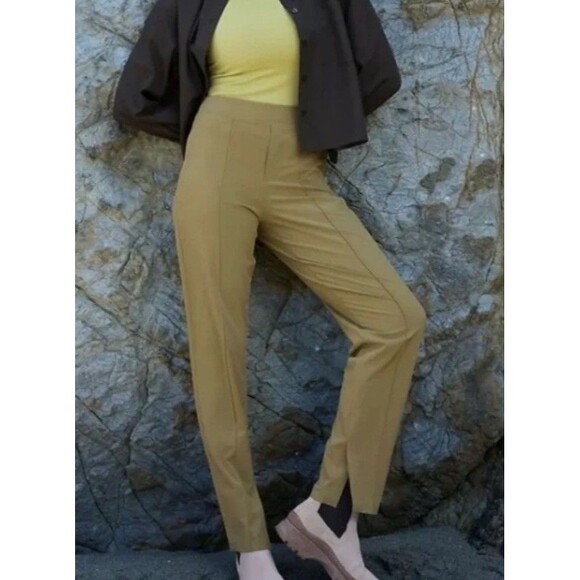 Athleta Brooklyn Heights Ankle Pants 8 Slim Travel Casual Mustard Mid Rise - Picture 1 of 11